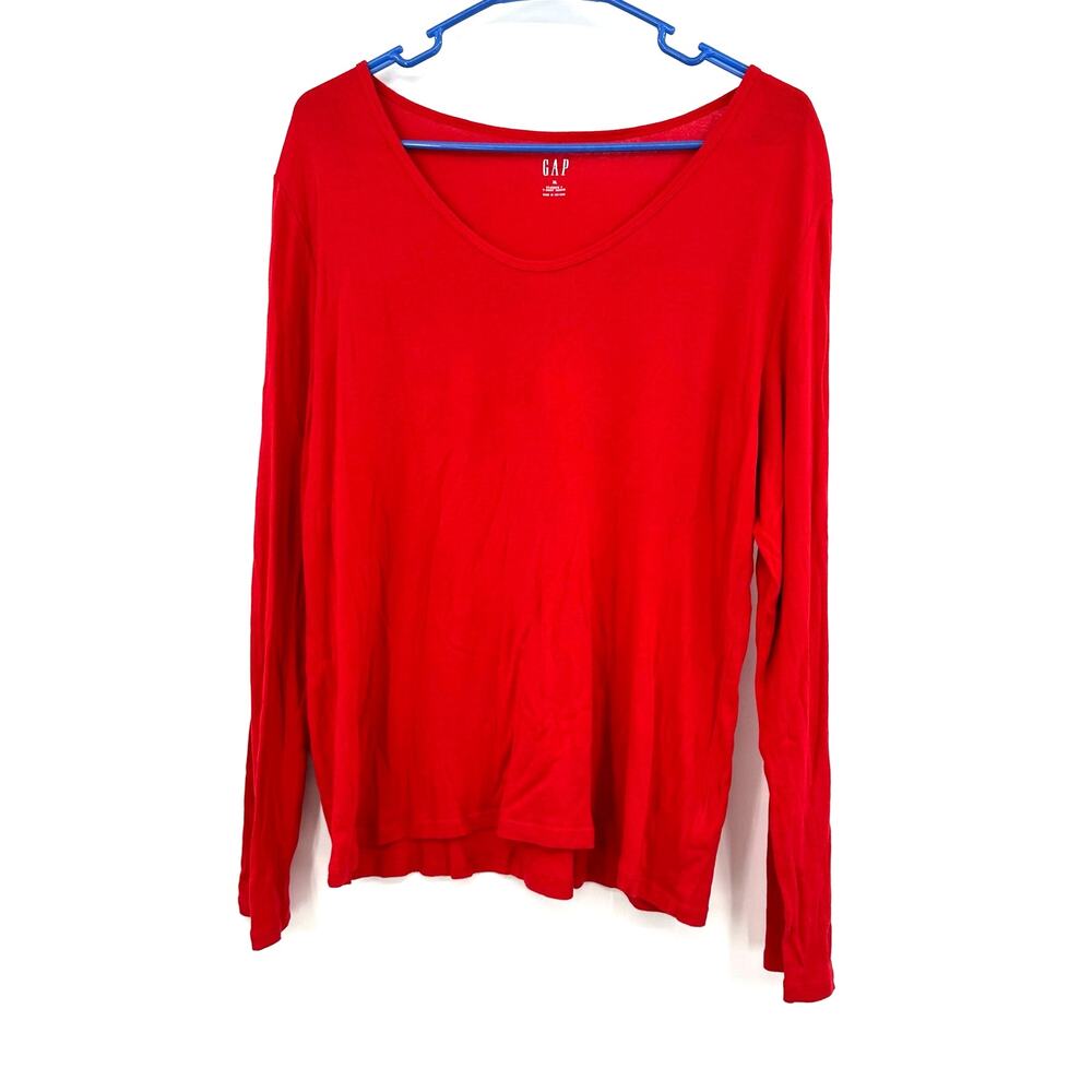 GAP Size XL Shirt Red Favorite Tee Long Sleeve Casual Solid Everyday‎ Basic
